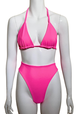 
            
                Load image into Gallery viewer, Ready to buy Bright Pink Triangle Bikini Top and Bottoms
            
        