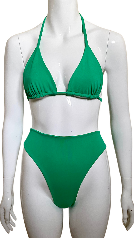 Green triangle bikini and bikini bottoms