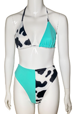 Mint and cow print triangle bikini set