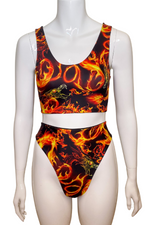 Dragon flames crop top bikini set