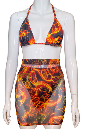 Dragon flames elasticated mini skirt