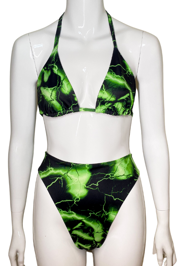 Green electric triangle bikini set