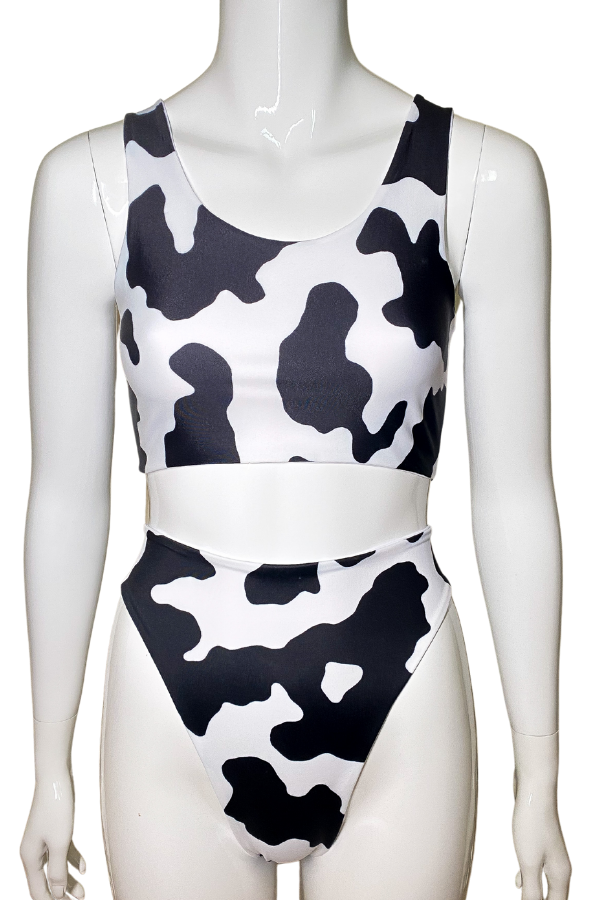 Cow print crop top bikini set