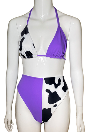 Lilac and cow print triangle bikini set