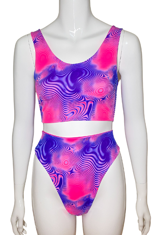 
            
                Load image into Gallery viewer, Pink &amp;amp; Purple Ripple Crop Top Bikini Set
            
        