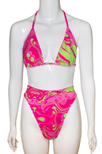 Pink and lime triangle bikini set