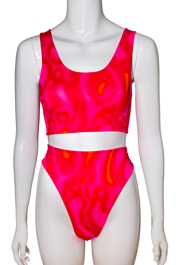 Pink Oil Spill Crop Top Bikini Set