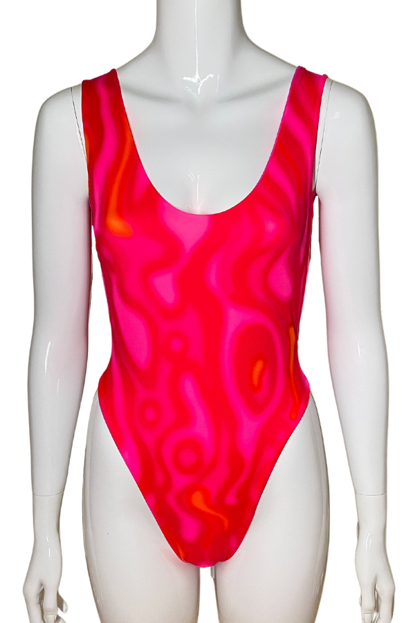 Pink oil spill one pice swimsuit