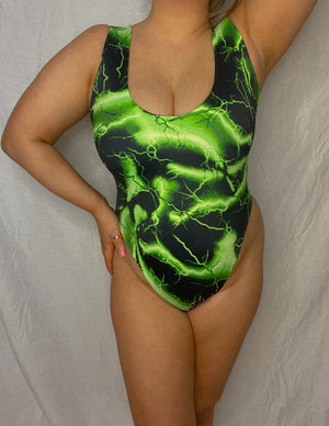 Green electric one piece swimsuit