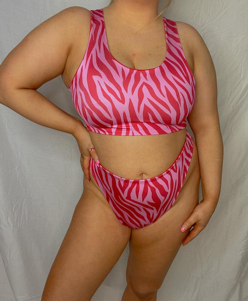 Red and Pink Zebra Crop Top Bikini Set