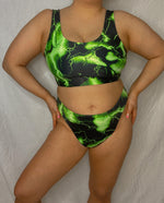 Green electric crop top bikini set