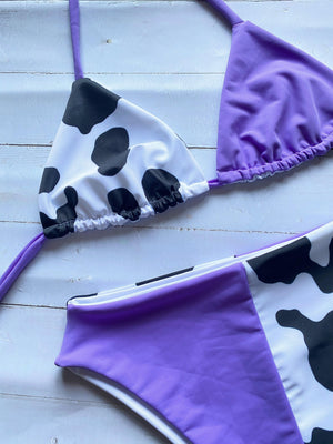 Lilac and cow print triangle bikini set