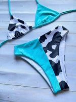 Mint and cow print triangle bikini set