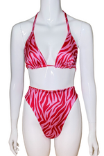 Red and Pink Zebra Print Triangle Bikini Set