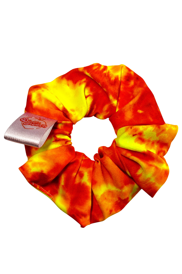 Orange tie dye scrunchie with logo 