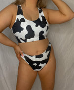 Cow print crop top bikini set 