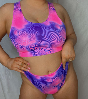 
            
                Load image into Gallery viewer, Pink &amp;amp; Purple Ripple Crop Top Bikini Set
            
        